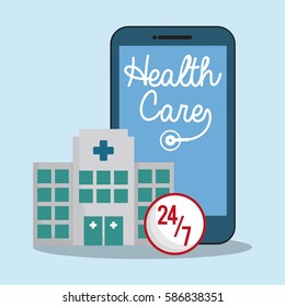 smartphone hospital health care 24-7 vector illustration eps 10