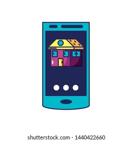smartphone with house facade in screen