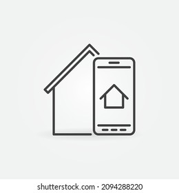 Smartphone mit linearem Symbol im Haus - Symbol für das Online-Konzept einer mobilen App für Immobilien