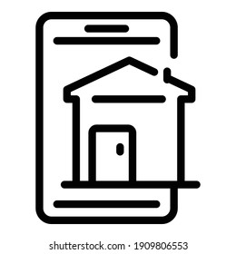 Smartphone house search icon. Outline smartphone house search vector icon for web design isolated on white background