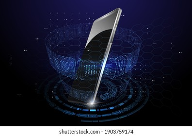 Smartphone and HUD elements. Hologram with mobile phone. HUD interface, UI,UX,KIT presentation banner with element interface