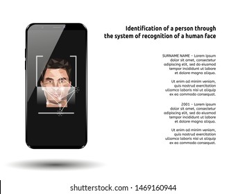 Smartphone with human head and scanning app on screen. Modern application. Vector illustration