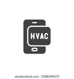 Smartphone with an HVAC app vector icon. filled flat sign for mobile concept and web design. Smart HVAC Control glyph icon. Symbol, logo illustration. Vector graphics