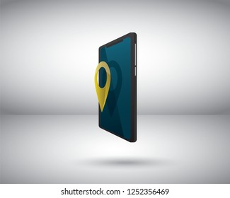 Smartphone Icon 3D Isometric Low Poly Flat Design with free form gradient. Vector illustration with Location Pin map