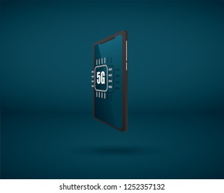 Smartphone Icon 3D Isometric Low Poly Flat Design with free form gradient. Vector illustration with 5G technology