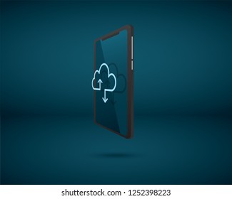 Smartphone Icon 3D Isometric Low Poly Flat Design with free form gradient. Vector illustration with cloud technology