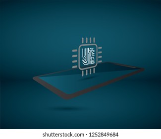 Smartphone Icon 3D Isometric Low Poly Flat Design with free form gradient. Vector illustration with microchip art