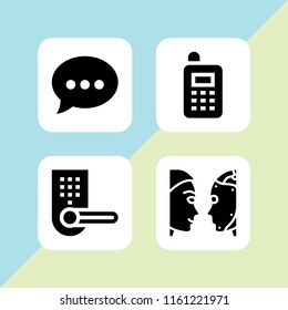 smartphone icon. 4 smartphone set with cell, smart lock, chat and turing test vector icons for web and mobile app