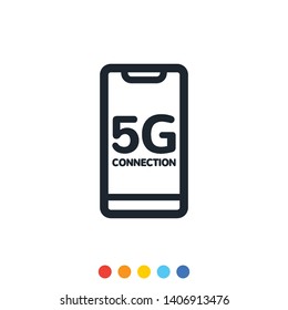 Smartphone icon with 5G technology connection message. 
