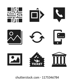 smartphone icon. 9 smartphone vector icons set. qr code, picture and plane tickets icons for web and design about smartphone theme