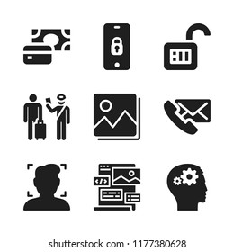 smartphone icon. 9 smartphone vector icons set. users settings, phone message and payment method icons for web and design about smartphone theme