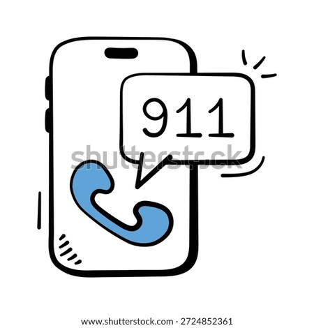 Smartphone icon with 911 emergency call bubble, ready to use icon of emergency call