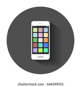 Smartphone icon with app. Phone vector illustration with long shadow.