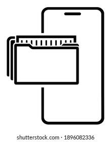 Smartphone icon with archive symbol of electronic folder with documents. Storage and sending large volumes of information on Internet. Isolated vector on white background
