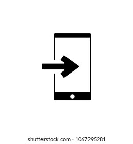 Smartphone icon with an arrow icon. File loading sign on the phone. Vector illustration, flat design.