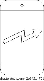 Smartphone-Symbol und nach oben zeigendes Symbol mit weißem Hintergrund.mit schwarzen Linien