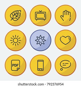 Smartphone icon with beer hop, light, hand editable symbols. Set of sun, human, floral icons and brew concept. Editable vector elements for logo app UI design.