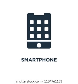 Smartphone icon. Black filled vector illustration. Smartphone symbol on white background. Can be used in web and mobile.