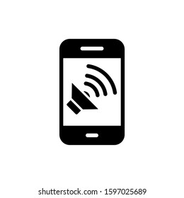 Smartphone Icon In Black Flat On White Background, Mobile Speakerphone