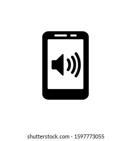 Smartphone Icon In Black Flat On White Background, Mobile Speakerphone