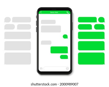 Smartphone icon with blank dialog boxes. Empty templates messaging speech bubbles. Vector illustration
