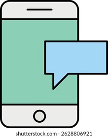 Smartphone icon with a blue speech bubble indicating a message or notification.