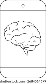 Icono del smartphone y el icono del cerebro con el fondo blanco. Con las líneas negras