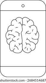 smartphone icon and brain icon with white background.with black lines