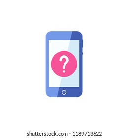 Smartphone icon, Cellphone, handphone icon with question mark. Smartphone icon and help, how to, info, query symbol. Vector