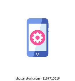 Smartphone icon, Cellphone, handphone icon with settings sign. Smartphone icon and customize, setup, manage, process symbol. Vector