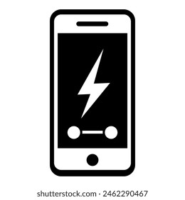 smartphone icon with the Charging display on the cellphone screen. vector illustration. Black and white