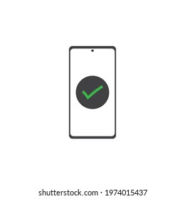 smartphone icon with a checkmark. flat design. Vector illustration.