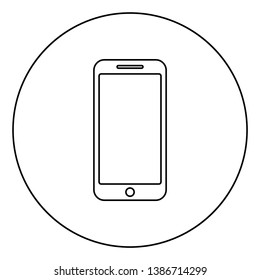 Smartphone icon in circle round outline, black color vector illustration, flat style simple image.