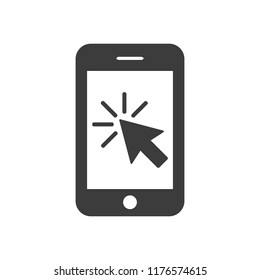 Smartphone icon with click icon on white background. Vector Illustration