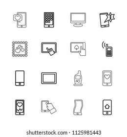 Smartphone icon. collection of 16 smartphone outline icons such as finger on tablet, important message, heartbeat on phone. editable smartphone icons for web and mobile.