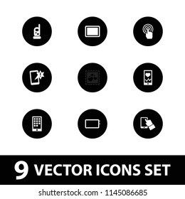 Smartphone icon. collection of 9 smartphone filled icons such as baby monitor phone, heartbeat on phone, tablet. editable smartphone icons for web and mobile.