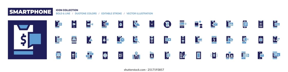 Icono de teléfono inteligente colección. Estilo audaz. Teléfono inteligente, teléfono, reloj, sin teléfono, método de pago, envío, altavoz, roto, cartera, teléfonos inteligentes.