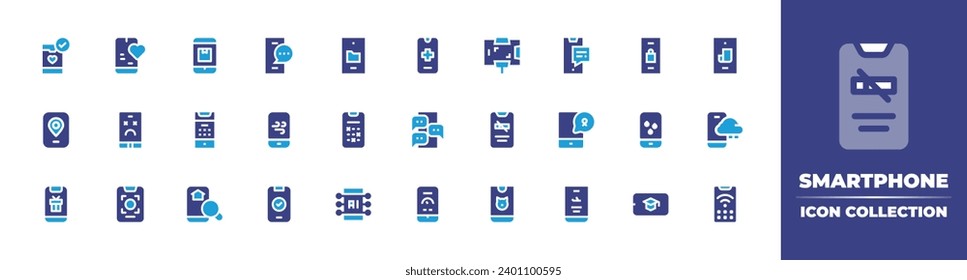 Smartphone icon collection. Duotone color. Vector and transparent illustration. Containing ecommerce, smartphone, mobile, mobile shopping, banking, mobile payment, mobile phone, ux.