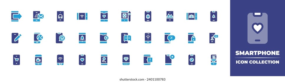 Smartphone icon collection. Duotone color. Vector and transparent illustration. Containing  smartphone, mobile shopping, mobile phone, no cellphone, email, easter, internet, wifi, phone, emergency.