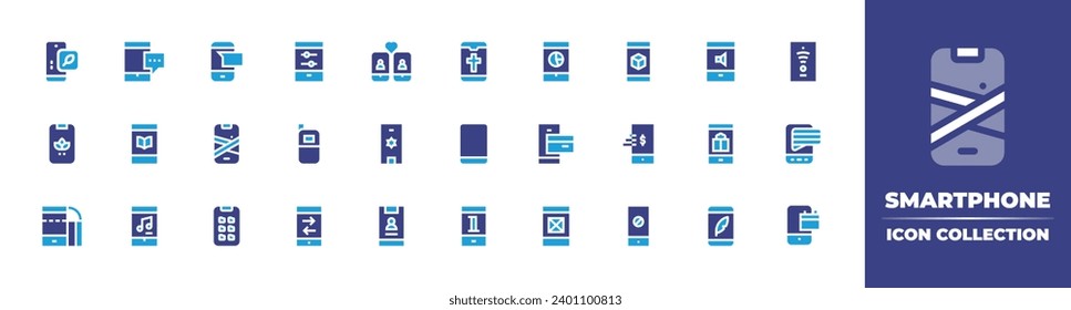 Smartphone icon collection. Duotone color. Vector and transparent illustration. Containing smartphone, mobile phone, smartphones, mobile, mobile app, sms, d, map, bank, folder, no phone. 