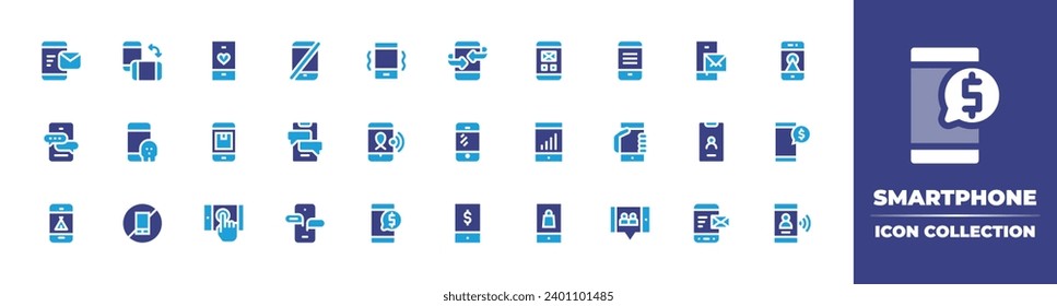 Smartphone icon collection. Duotone color. Vector and transparent illustration. Containing  mobile phone, smartphone, mobile, cellphone, no mobile, send, update, chat, iphone, phone, no phone, video.