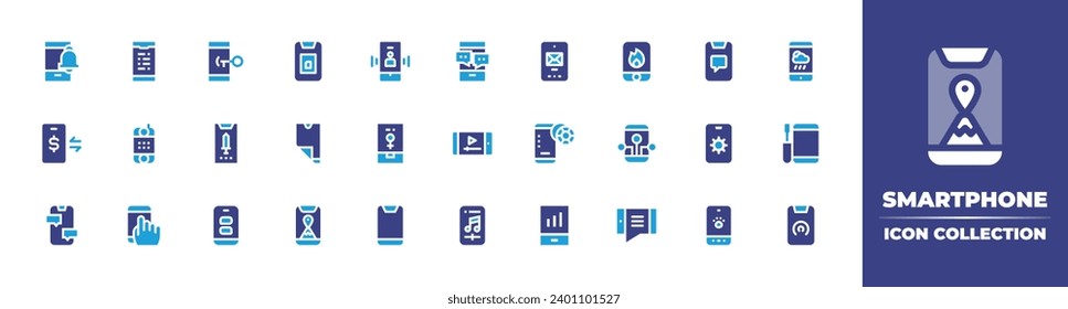 Smartphone icon collection. Duotone color. Vector and transparent illustration. Containing phone, mobile message, protection, game, smartphones, cellphone, smartphone, mobile.