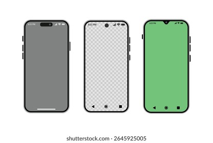 Smartphone Icon Collection – Vector Mobile Phone UI Elements for Web, App, and User Interface Design. detailed mobile phone template front view, mobile phone model.