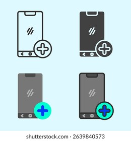 Smartphone icon with cross button symbol, flat style design showing access to medical apps, ideal for UI interfaces, health dashboards, or telemedicine service promotion.