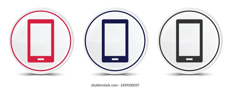 Smartphone icon crystal flat round button set illustration design isolated on white background