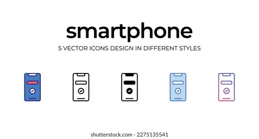 diseño de iconos de smartphone en estilo Cinco con estilo Editable Stroke. Línea, Sólido, Línea plana, Color de tono Duo y Línea de degradado de color. Adecuado para diseño de páginas Web, aplicaciones móviles, UI, UX y GUI.