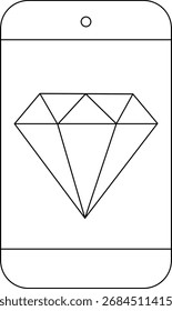 Smartphone-Symbol und Diamant-Symbol mit weißem Hintergrund.mit schwarzen Linien