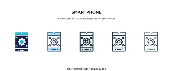 smartphone icon in different style and thickness vector illustration. two colored and black smartphone vector icons in filled, outline, line, stroke style can be used for web, mobile, ui