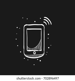 Smartphone icon in doodle sketch lines. Communication device, touch screen 