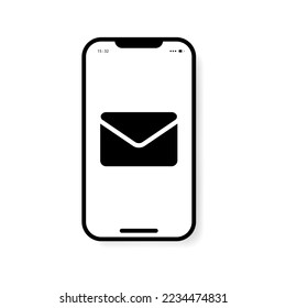 icono del smartphone con sobre. Aviso de correo entrante, boletín y concepto de correo electrónico en línea.